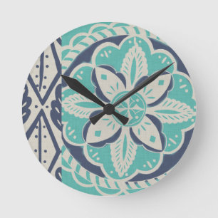 Horloge Ronde Tuile bleue IV de batik