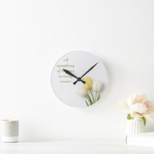 Horloge Ronde Tulipe blanche et jaune inspirante