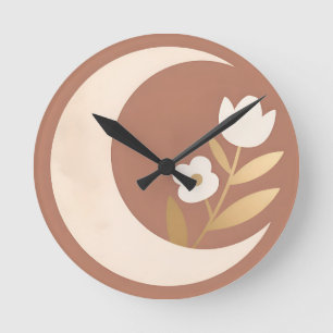 Horloge Ronde Tulipe Florale Lune Croissante Minimaliste