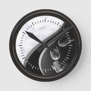 Horloge Ronde Tulipes Abstraites Marbres blancs