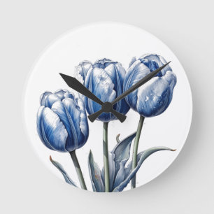 Horloge Ronde Tulipes en bleu de Delft