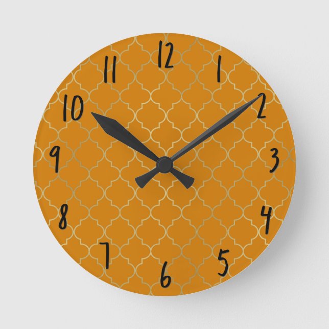 Horloge Ronde Turmeric Jaune & Gold Quatrefoil Motif (Recto)