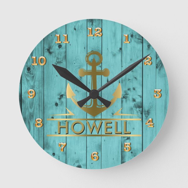 Horloge Ronde Turquoise Barn Wood Teal Woodgrain Nautical (Recto)