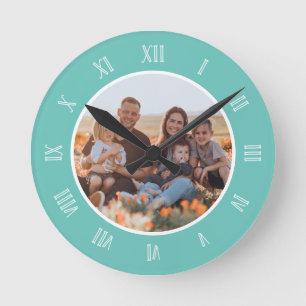 Horloge Ronde Turquoise Blanc Charmant chiffres romains Photo pe