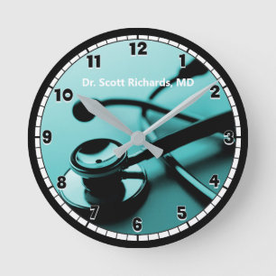 Horloge Ronde Turquoise Blue Médicale Docteur Bureau personnalis