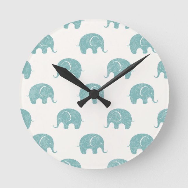 Horloge Ronde Turquoise Cute Elephant Motif (Recto)