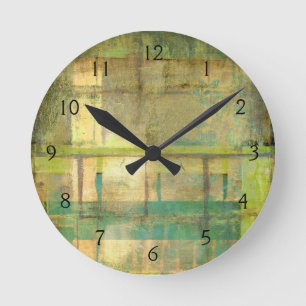Horloge Ronde Turquoise dorée et peinture abstraite de vert