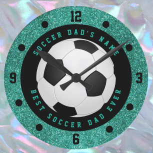 Horloge Ronde Turquoise Faux Parties scintillant Soccer Papa Soc