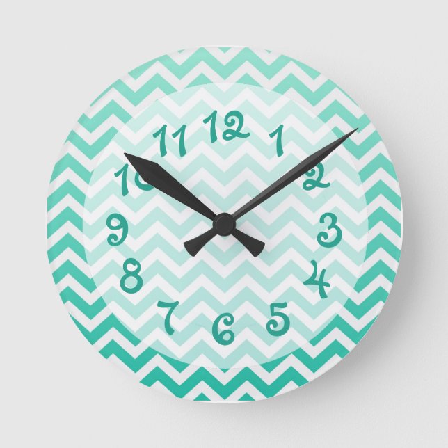 Horloge Ronde Turquoise Ombre Chevron (Recto)