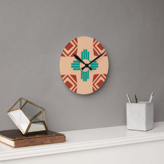 Horloge Ronde Turquoise Zia Tribal Brown Tan