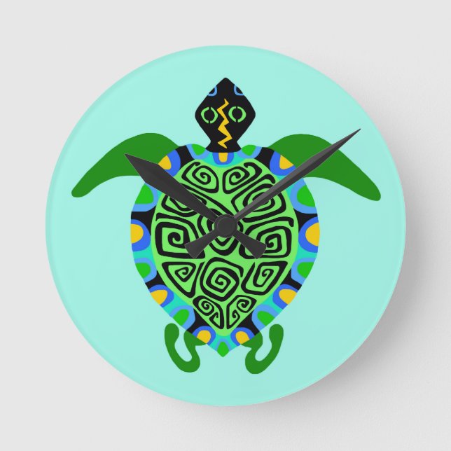 Horloge Ronde TURTLE marine - Amoureux des animaux - bleu aquati (Recto)