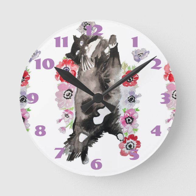 Horloge Ronde Tuxedo Cat Cat Art Animal Childs Pink Round (Recto)