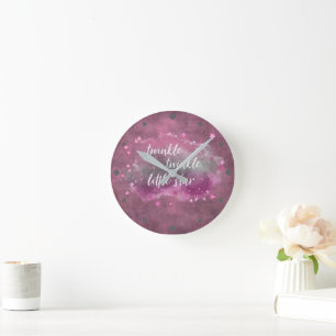 Horloge Ronde Twinkle Little Star   Dusty Mauve rose gris argent