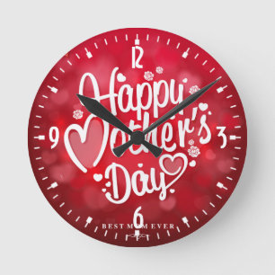Horloge Ronde Typographie Bonne Fête des Mères-23534