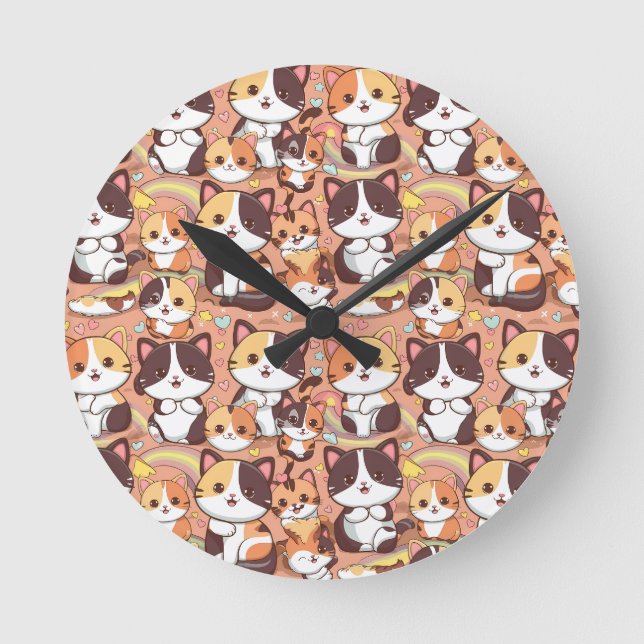 Horloge Ronde Un chats calico mignon design d'horloge motif sans (Recto)