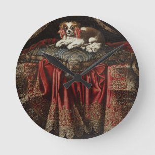 Horloge Ronde Un épagneul posé sur un coussin brodé
