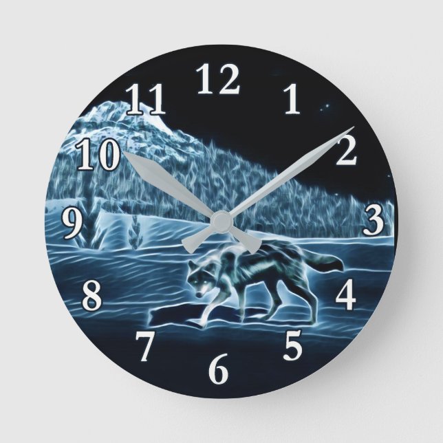 Horloge Ronde Un Loup Sur Neige (Recto)