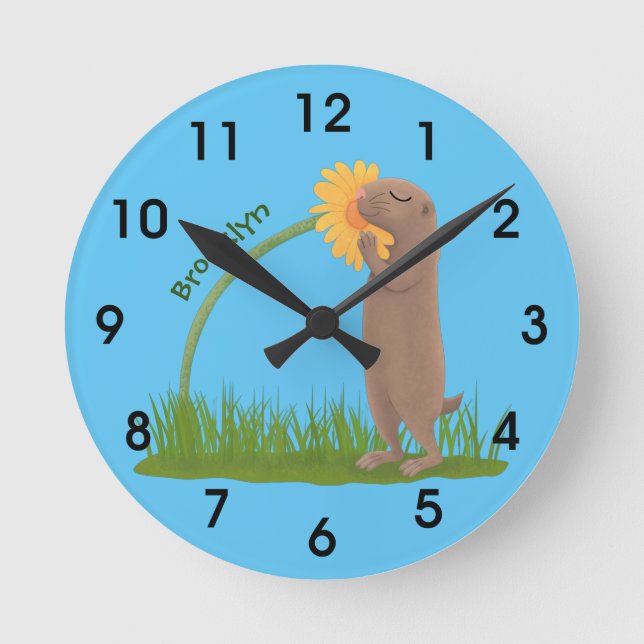 Horloge Ronde Un mignon chien de prairie reniflant la caricature (Recto)