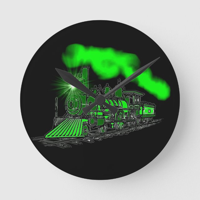 Horloge Ronde Un moteur vert au néon très lumineux de train (Recto)