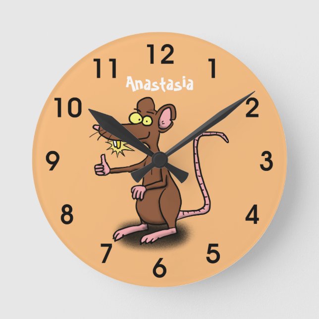 Horloge Ronde Un rat brun mignon pouce vers le haut dessin animé (Recto)