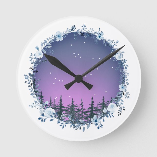 Horloge Ronde Une fois sur un cadran de mur du crépuscule d'hive (Recto)