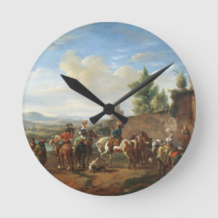 Horloge Ronde Une partie de chasse par une maison de campagne
