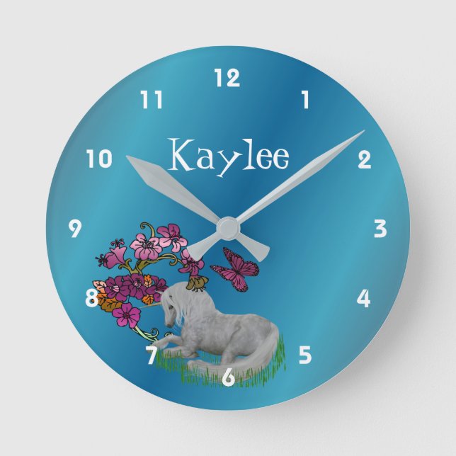 Horloge Ronde Unicorn And Flowers Personalized (Recto)