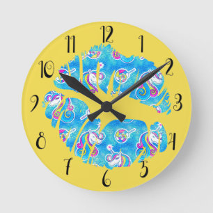 Horloge Ronde UNICORN Iridescente Aqua Foil Metallic KISS LIPS