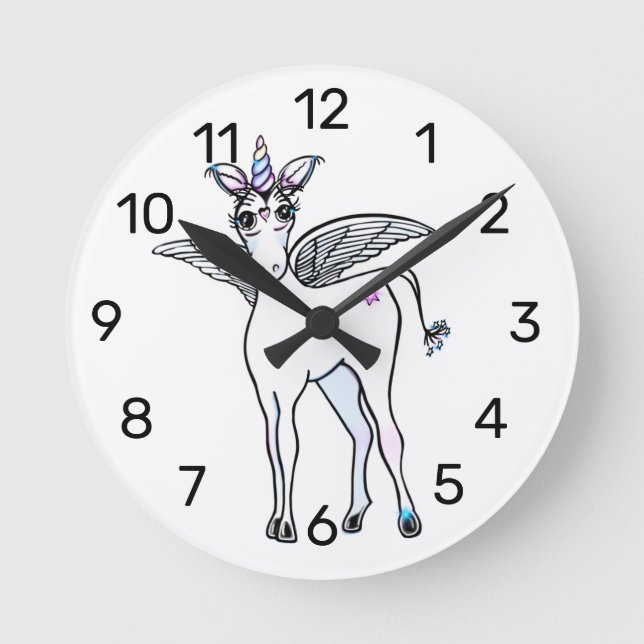 Horloge Ronde Unicorne à ailes magiques (Recto)