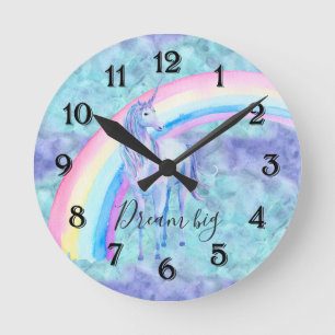 Horloge Ronde Unicorne arc-en-ciel