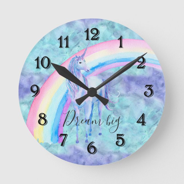 Horloge Ronde Unicorne arc-en-ciel (Recto)