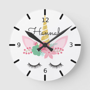 Horloge Ronde Unicorne florale en sommeil personnalisé