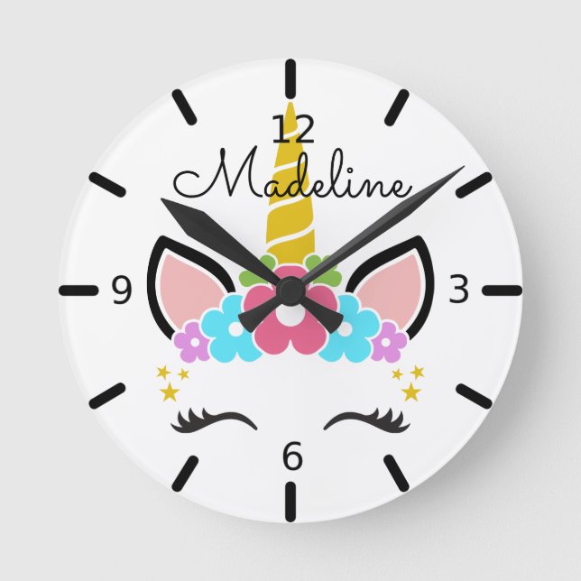 Horloge Ronde Unicorne florale mignonne (Recto)