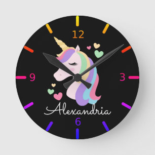 Horloge Ronde Unicorne magique colorée