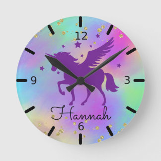 Horloge Ronde Unicorne violette dorée
