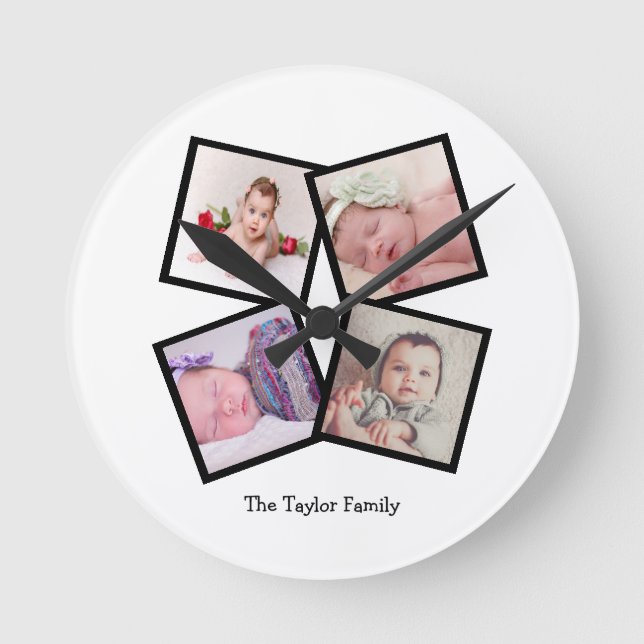 Horloge Ronde Unique 4 Photo Collage Personalized (Recto)