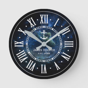 Horloge Ronde Unique anchor with name and date   Nautical Gifts