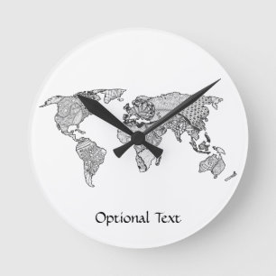 Horloge Ronde Unique Monde Carte Doodle