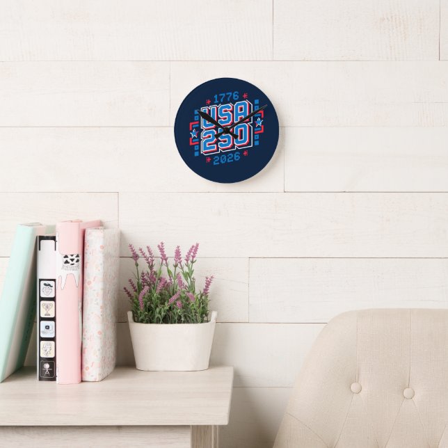 Horloge Ronde USA 250 - 1776 à 2026 Pixel Art (Salle de lecture)