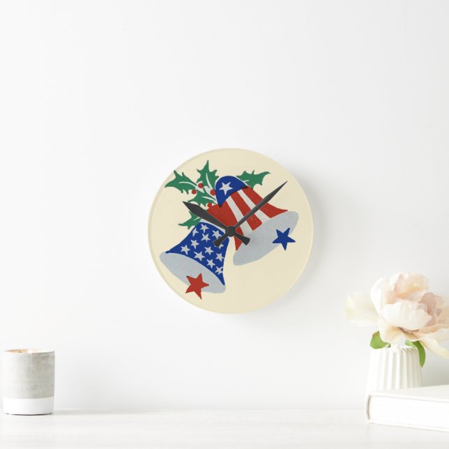 Horloge Ronde USA Drapeau American Patriotic Christmas Bells Art (Maison)