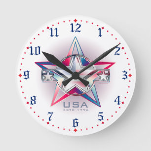 Horloge Ronde USA Estd 1776 Star