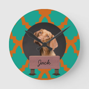 Horloge Ronde vacances de Noël vert Custom Chien Photo