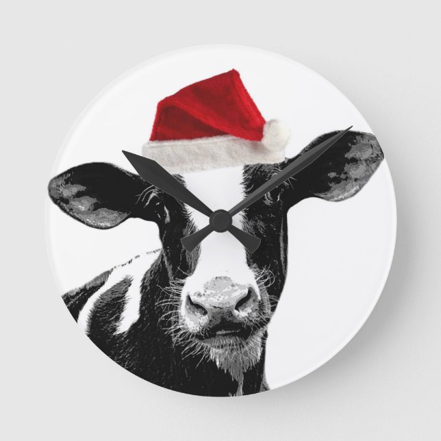 Horloge Ronde Vache laitière de casquette de Père Noël (Recto)