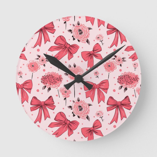 Horloge Ronde Vaches florales - Motif floral et ruban (Recto)