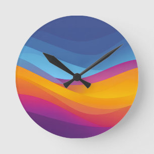 Horloge Ronde Vagues de couches bleu orange