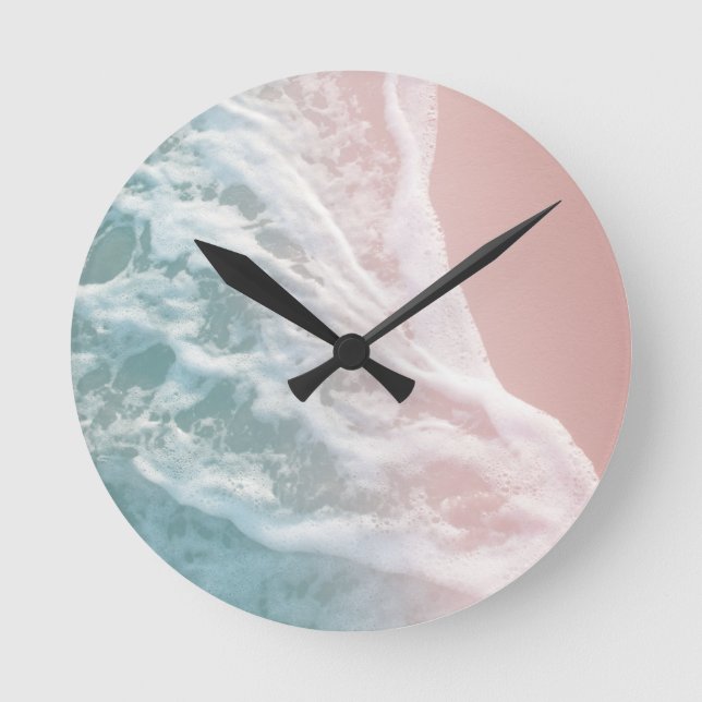 Horloge Ronde Vagues de rêve de Mint Rose tendre #1 #eau #décora (Recto)