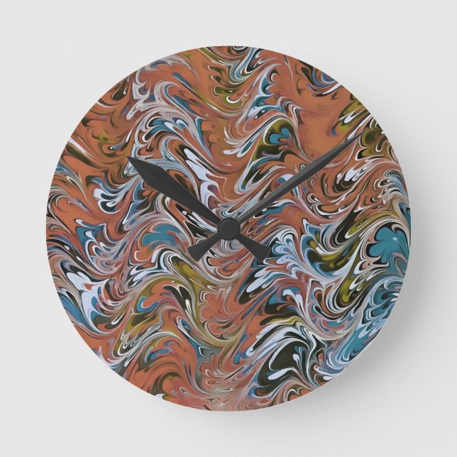 Horloge Ronde Vagues en rouge et bleu acrylique pour l'art Abstr (Recto)