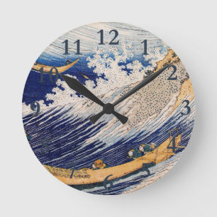Horloge Ronde Vagues océaniques Hokusai Bateaux en mer