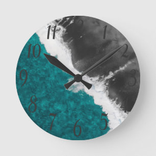 Horloge Ronde Vagues turquoises Artsy modernes de plage d'océan