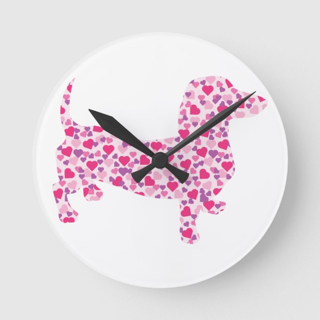 Horloge Ronde Valentine Hearts Dachshund (Recto)
